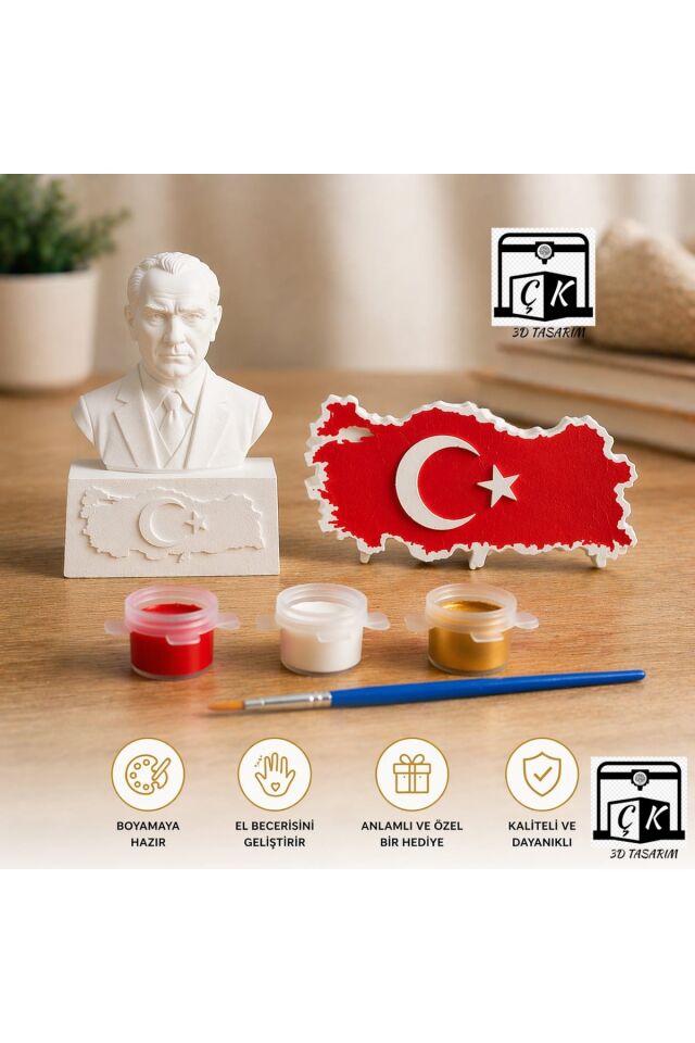 23 NİSAN ATATÜRK BÜST VE TÜRK BAYRAKLI 3D BOYAMA SETİ-BAYRAK BALON HEDİYELİ