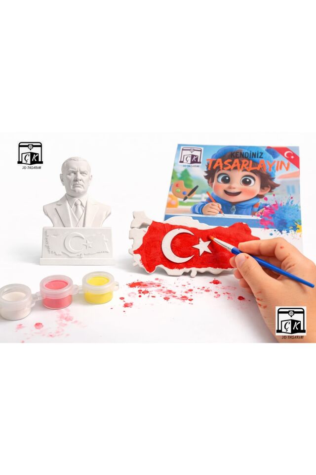 23 NİSAN ATATÜRK BÜST VE TÜRK BAYRAKLI 3D BOYAMA SETİ-BAYRAK BALON HEDİYELİ