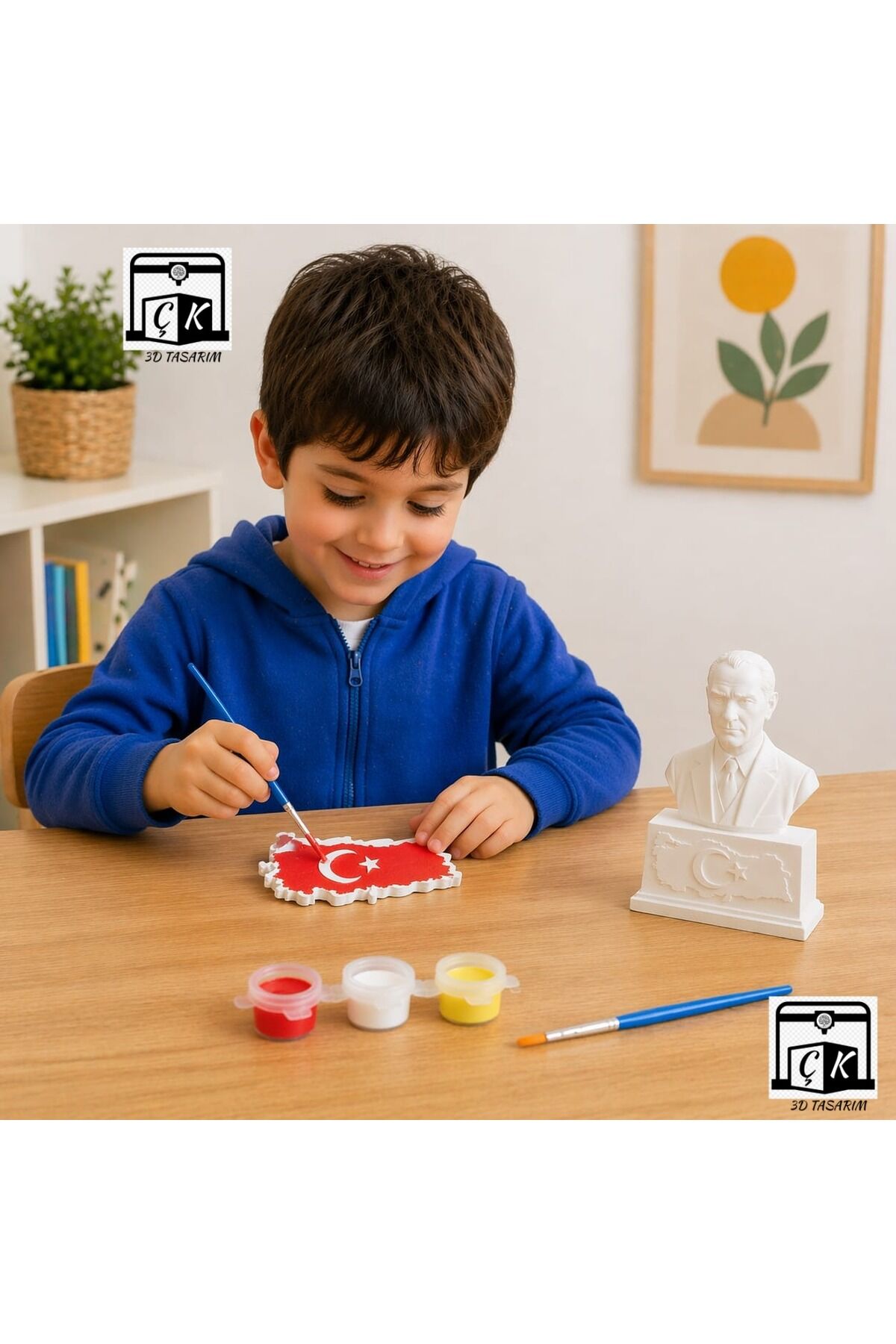 23 NİSAN ATATÜRK BÜST VE TÜRK BAYRAKLI 3D BOYAMA SETİ-BAYRAK BALON HEDİYELİ