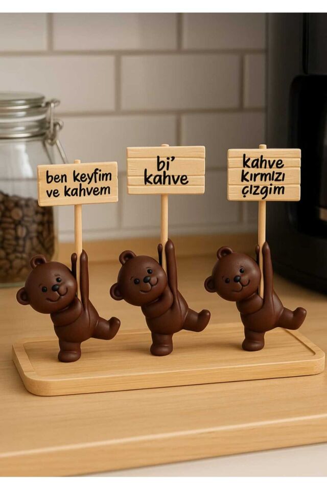 Dekoratif Ayıcık Bi Kahve Seti – Modern Minimal Ev Aksesuarı Hediyelik Obje Masa Üstü Dekoratif Süs