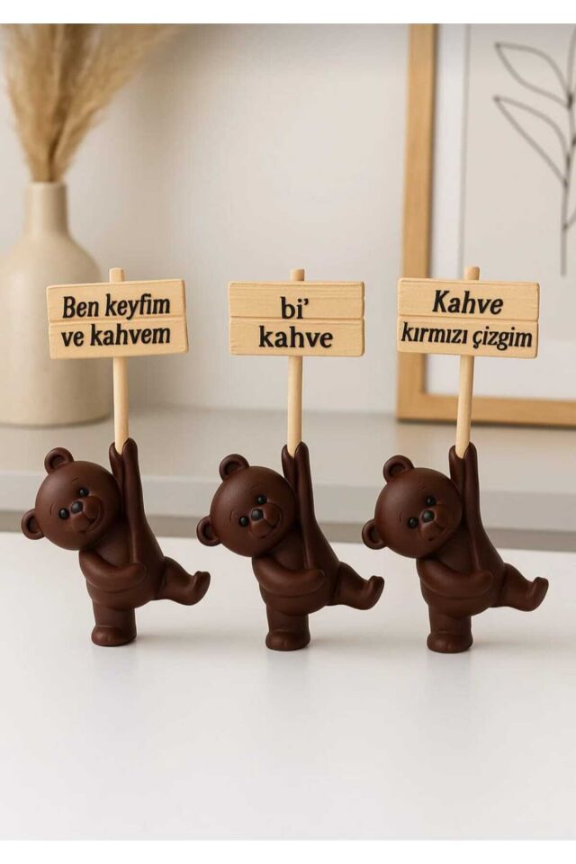 Dekoratif Ayıcık Bi Kahve Seti – Modern Minimal Ev Aksesuarı Hediyelik Obje Masa Üstü Dekoratif Süs