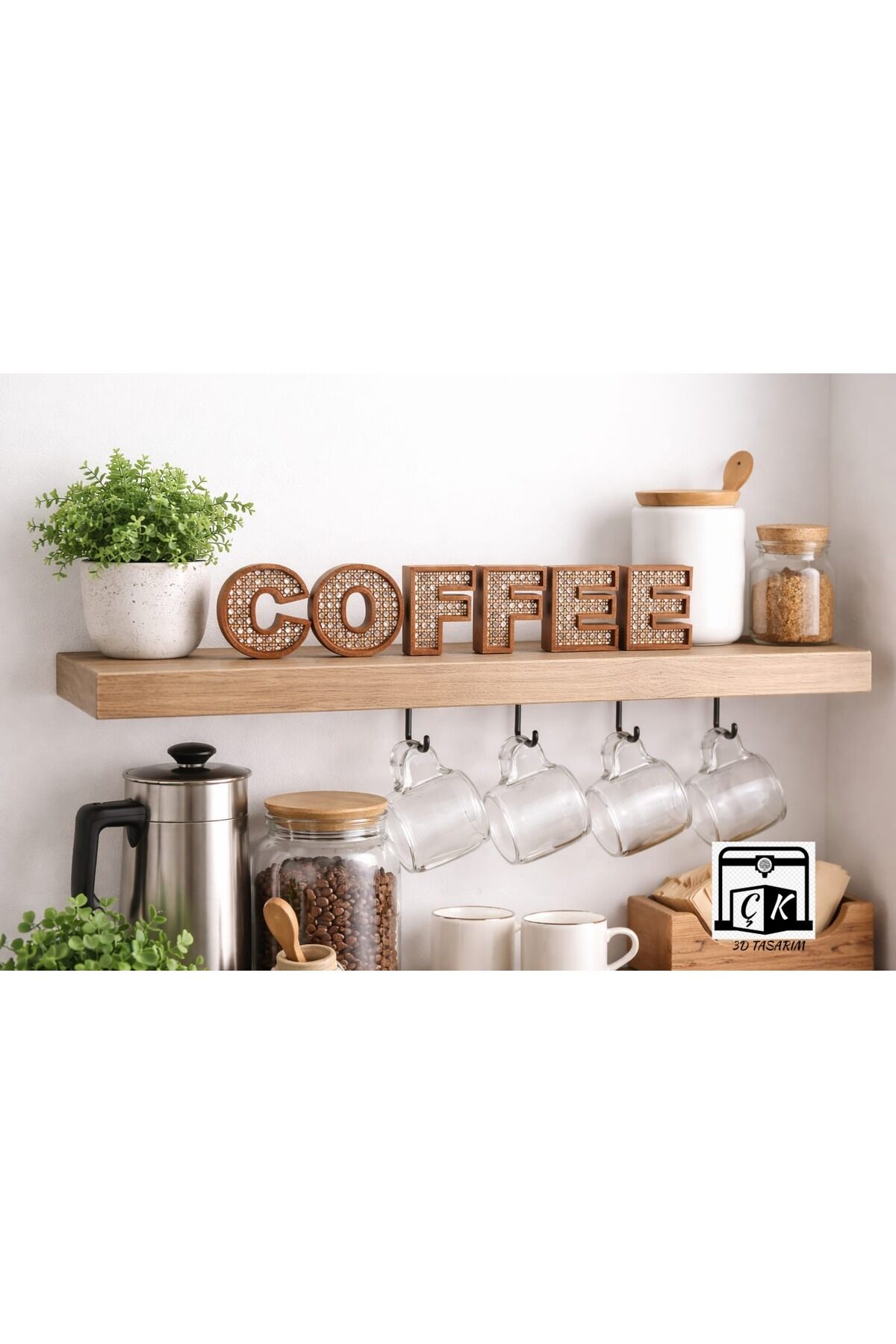 COFFEE Yazılı Dekoratif Obje-Rattan Yazı