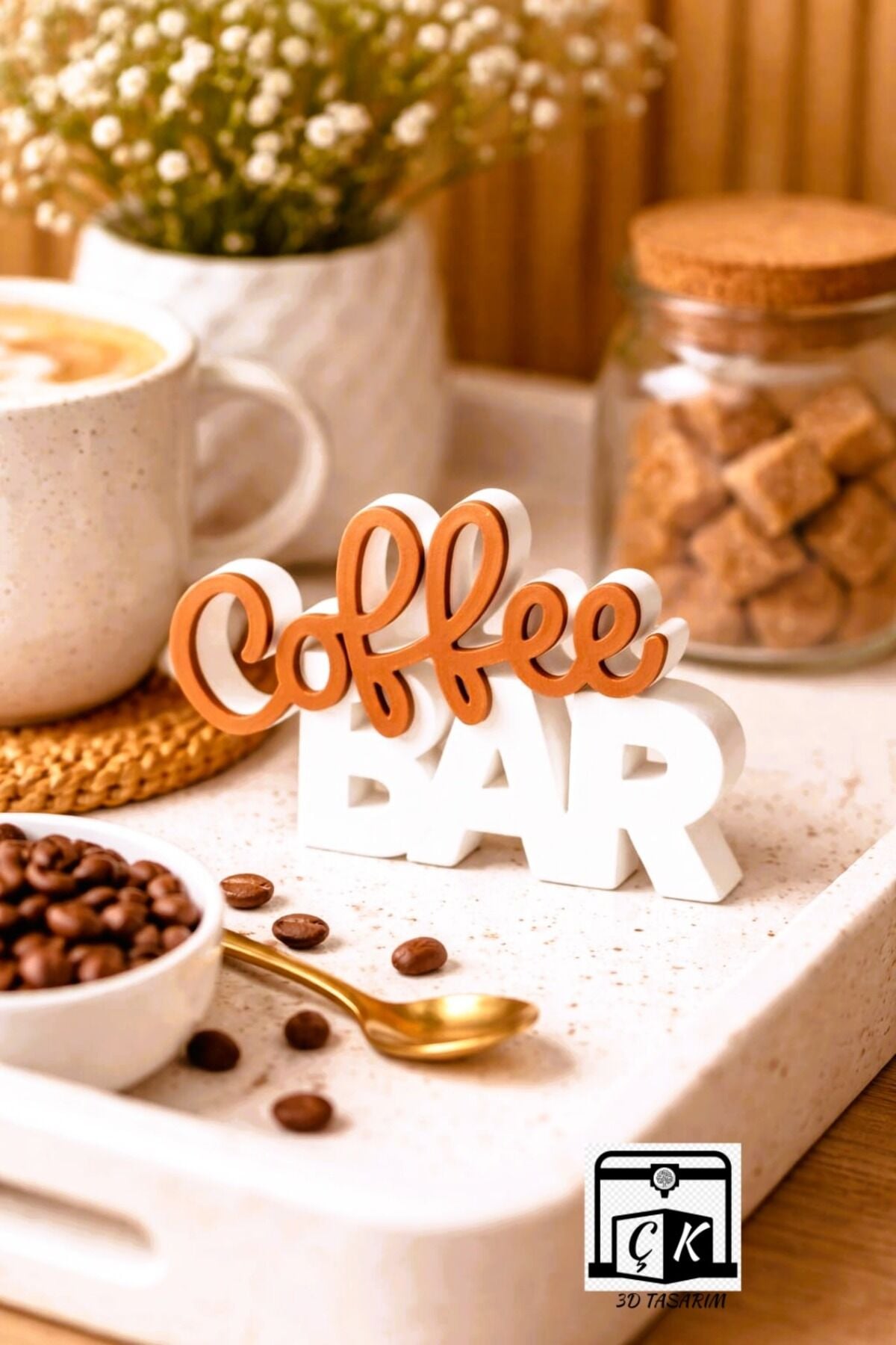 Coffee Bar Yazısı Dekoratif Masa Üstü Aksesuar – Kahve Köşesi Dekoru
